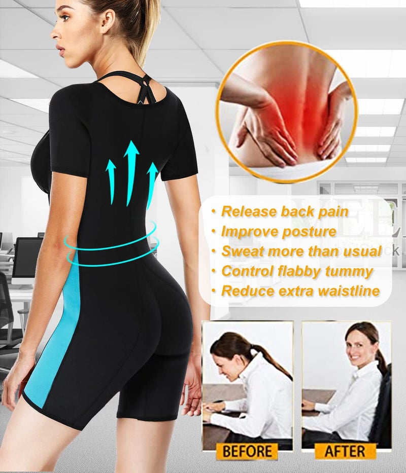 NonEcho Neoprene Sweat Sauna Suit Shaper for Women Slimming Full Body Shapewear Waist Trainer Workout Top with Sleeve - Image 4